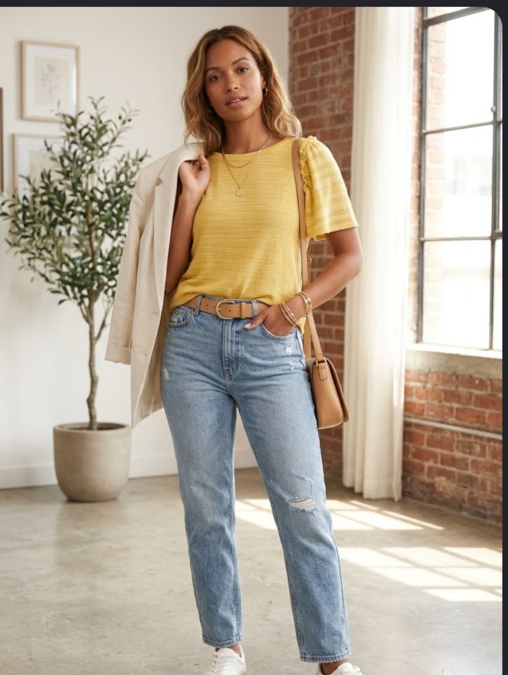 Mustard Yellow Ruffle Sleeve Boho Top Texured Stretchy